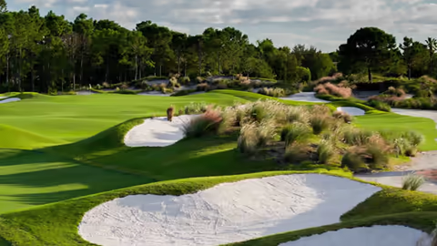 Panoramic view of North America's golf course, featuring lush greens and serene landscapes.